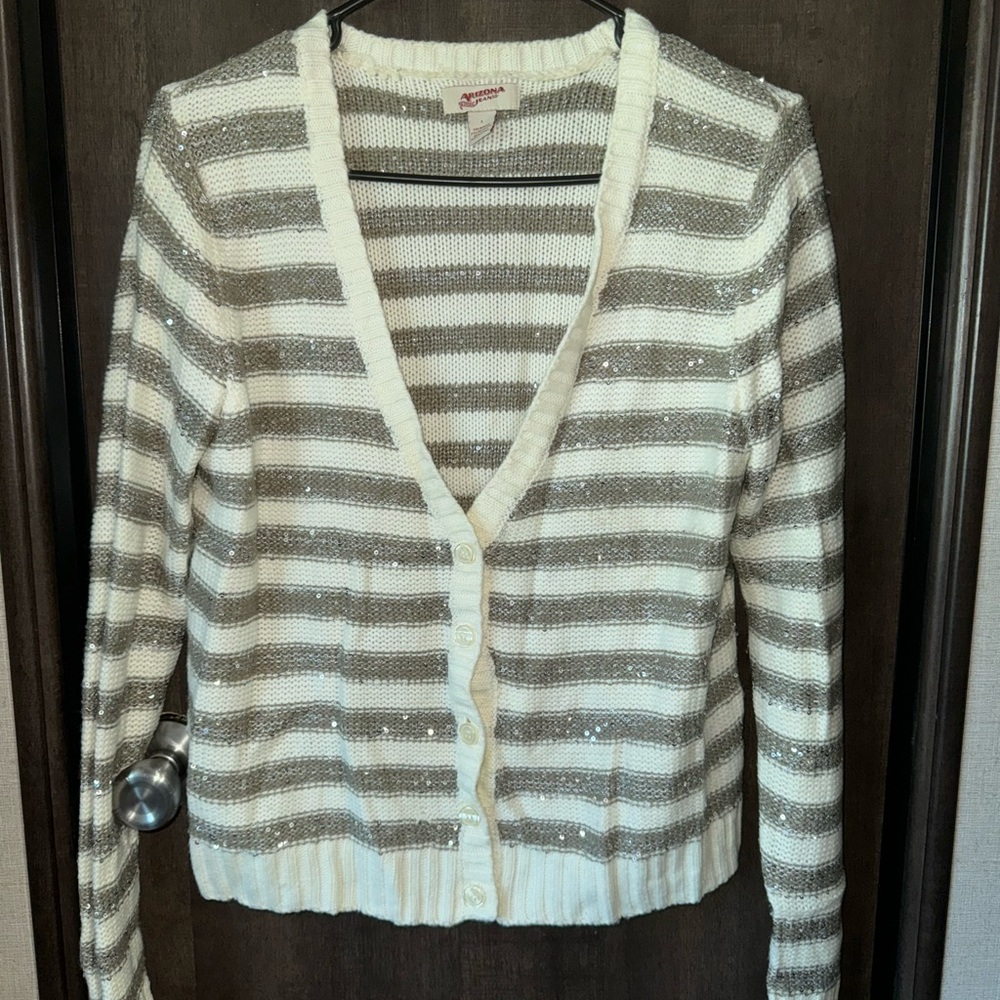 Women's Cardigan - Off White and Tan Stripes